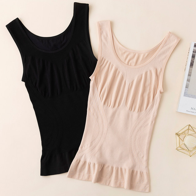 Camisole for women, white bottoming tummy control vest, knitted vest with chest pad, thin top, sleeveless summer