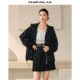 Mandes' mid-length trench coat 2025 autumn new fashion full print loose hooded jacket zipper jacket for women