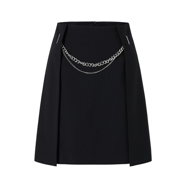 Mandesey black simple short skirt 2025 autumn new irregular splicing skirt to make you look slim and hip A-line skirt