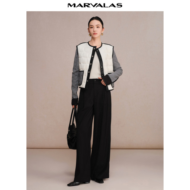 Mandesy splicing design down jacket 2025 winter new wool knitted thick splicing long-sleeved short jacket