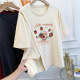 Extra large size 300Jin [Jin equals 0.5 kg] Interesting pattern printed hem slit round neck short-sleeved T-shirt for women in summer fat MM loose top