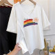 Extra large size 300Jin [Jin equals 0.5 kg] Rainbow printed hem slit v-neck loose short-sleeved T-shirt for women in summer fat MM large version top