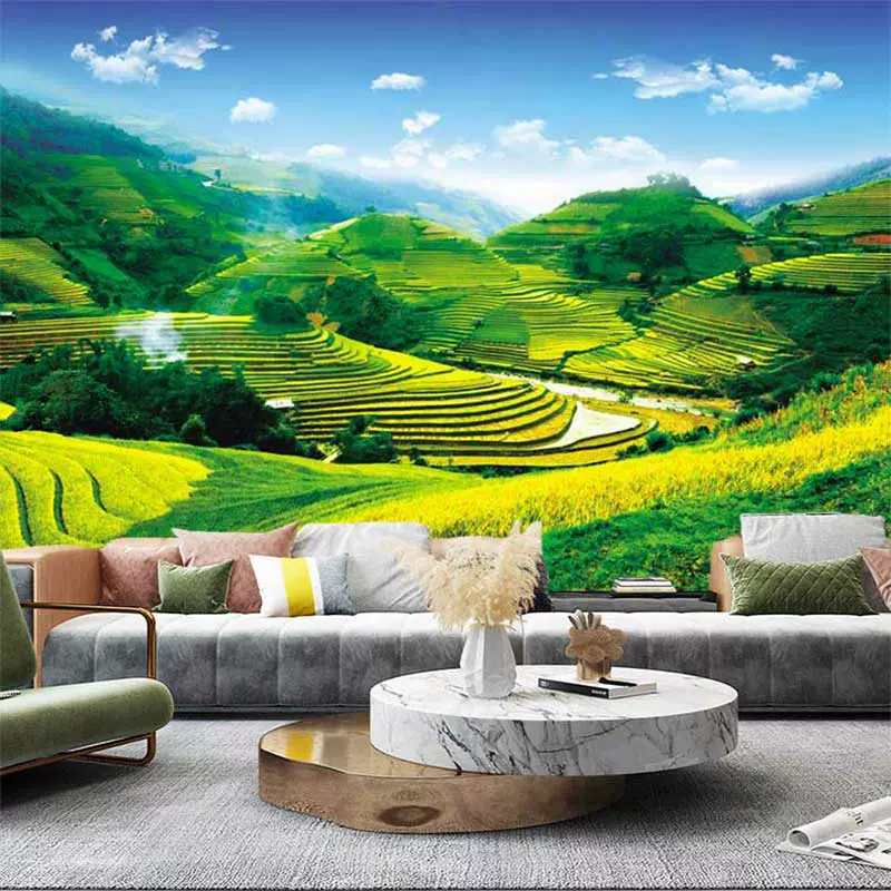 大自然風景壁紙飯店臥室壁紙雪山草原3d田園壁畫客廳沙發背景牆布 Taobao