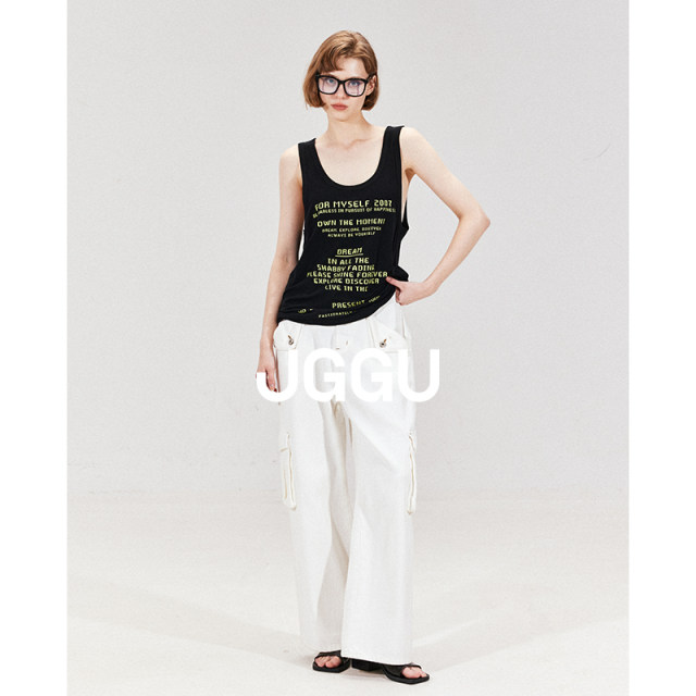 Jinggu Black Label JGGU Unrestrained Mode Loose Version Fashionable Layered Lazy Print Women's Summer Sleeveless Inner Vest