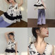 Wide color v-neck ink printing spliced ​​earrings polka dot suspender vest women's 25 summer new sleeveless top long