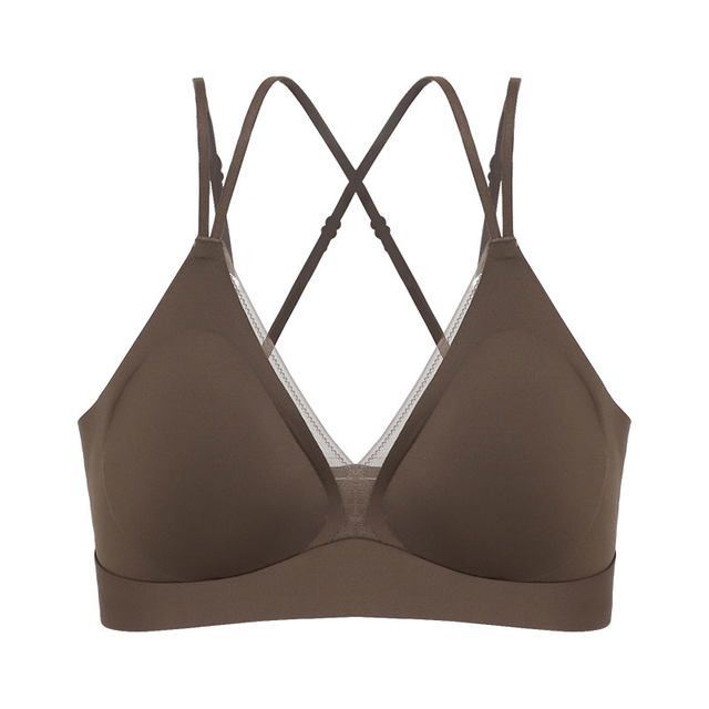 Nude crossed shoulder straps gathered underwear comfortable thin skin-friendly bra adjustable sports bra for women