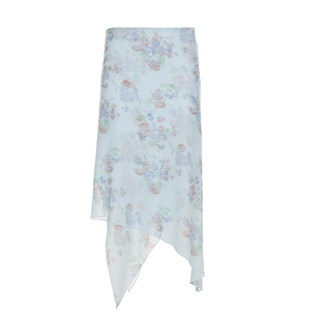 IAEY French romantic retro floral low waist skirt beach vacation style ruffle pure slit midi skirt