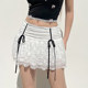 IAEY French sweet girl ~ Lace lace skirt with bow tie pleated waist A-line skirt pleated skirt
