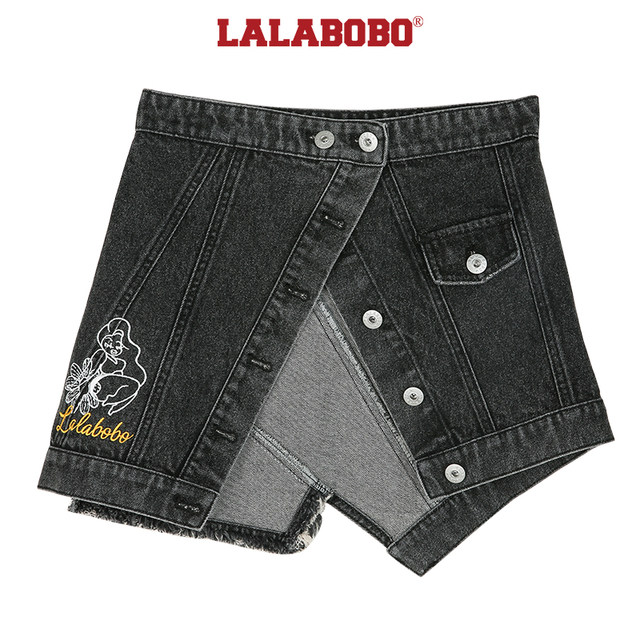 Lalabobo2023 summer new model is old embroidery asymmetric deconstruction denim skirt female L21B-wxzq12
