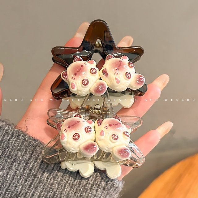 Cartoon cute cat grab clip for women 2025 new clip headdress hair clip temperament half-tied hair shark clip on the back of the head