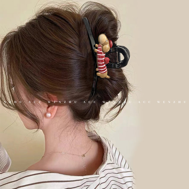 Cartoon cute apple puppy grabber female 2025 new high-end hairpin back head shark clip hairpin