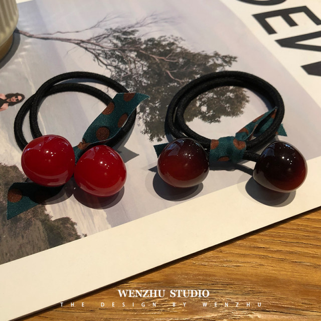 Red cherry high-elasticity and durable hair band headband bow headband hair rubber band women's ball hair rope