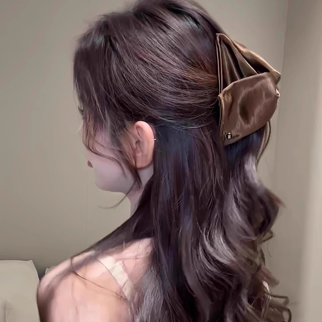 Satin Hepburn triangle grabber female high-end 2025 new style shark clip on the back of the head high ponytail hairpin headwear