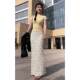 French retro temperament bow printed hollow high-waist skirt spring and summer new sexy hip fishtail long skirt