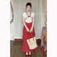 French retro polka dot printed ruffle red high skirt summer new temperament elegant cake long skirt women