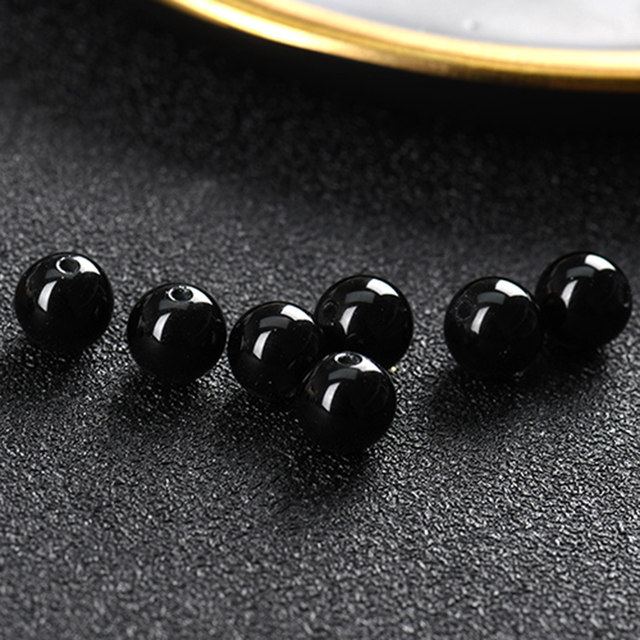 7A natural black gold obsidian loose beads semi-finished DIY jewelry bracelet with Pixiu bead accessory bag