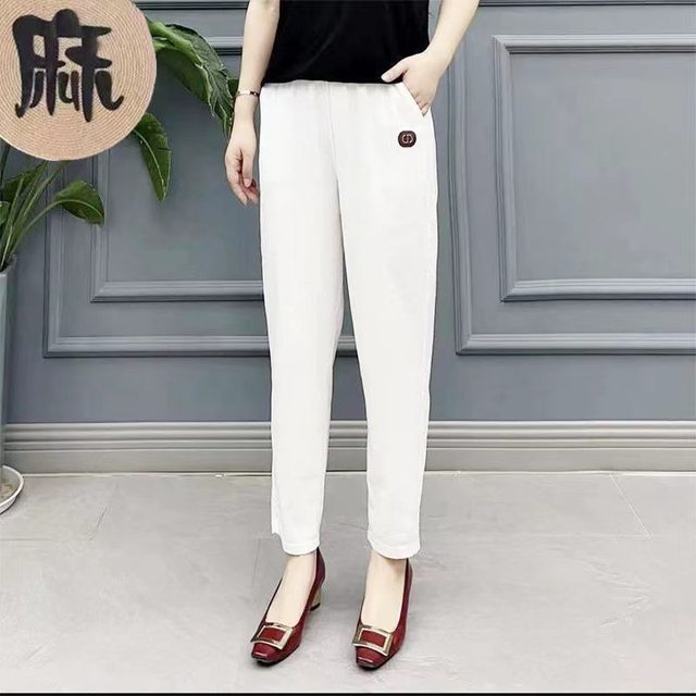Mom wear pure cotton elastic waist nine-point casual pants for women in summer loose 2025 new slim and versatile Harem pants