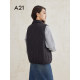 A21 women's black sleeveless cotton jacket 2024 Winter new simple vest dark buckle down cotton polo collar cotton clothes