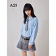 A21 women's solid color shirt for women in spring 2024 new lazy style versatile silhouette long sleeve shoulder loose shirt
