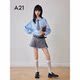 A21 women's solid color shirt for women in spring 2024 new lazy style versatile silhouette long sleeve shoulder loose shirt