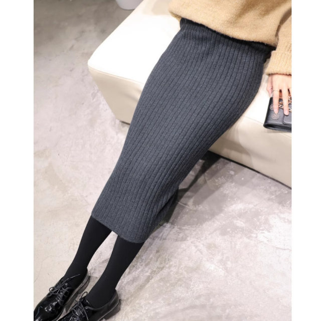 
Knitted skirt for women in autumn and winter long skirt for hip-covering skirt one-step skirt mid-length slit wool skirt versatile