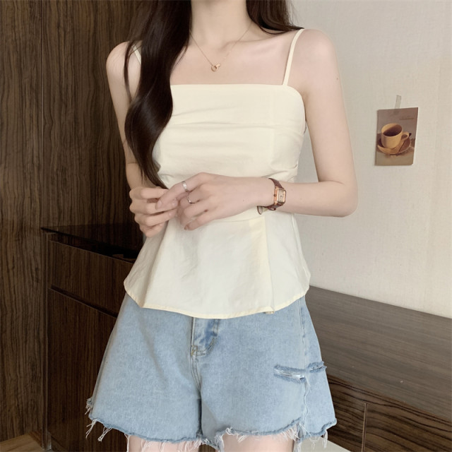 
Large size ruffled sleeveless top for women in summer suit and high-end style. niche slim and beautiful back strap vest