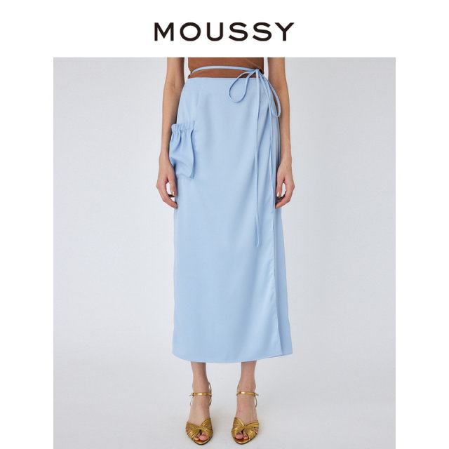 MOUSSY 2023 summer temperament elegant commuter pocket mid-length skirt 010GSW30-1100
