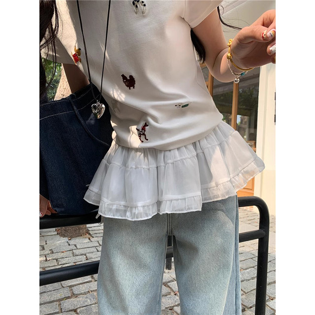 Homemade ~ Puffy little butt curtain white mesh butt curtain layered short skirt for women one-piece lace-up skirt
