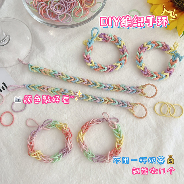 Couple rainbow small rubber band pair of diy braided bracelets for boyfriend colorful hair rope wrist ins hair ring