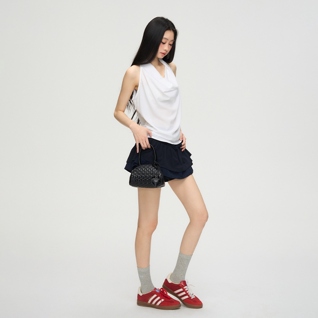 PUNCH 25SS white swing collar halter neck sleeveless white top for breast