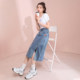 Tang Shi slit versatile hip-packing A-line skirt jk retro spring and autumn denim skirt women's high waist slim mid-length style