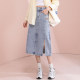 Tang Shi slit versatile hip-packing A-line skirt jk retro spring and autumn denim skirt women's high waist slim mid-length style