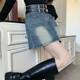 
A-shaped anti-exposure high-waisted skirt for women in spring and autumn 2025 new denim temperament casual and versatile pocket skirt