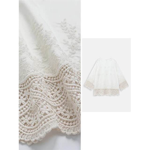 2025 spring new mid-length embroidered high-end shirt for women European round neck loose flared sleeve top