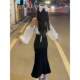Fishtail bag shirt, flared sleeves, neck, women's high autumn hips, same style skirt, thin flared internet celebrity waist, sleeves, hanging new style