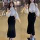 Fishtail bag shirt, flared sleeves, neck, women's high autumn hips, same style skirt, thin flared internet celebrity waist, sleeves, hanging new style