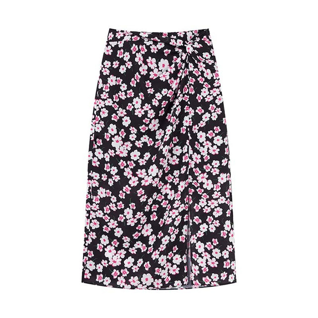 Qiushui Yiren Exole floral chiffon straight skirt autumn girl elegant versatile slit midi skirt