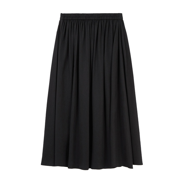 Qiushui Yiren retro style high waist A-line skirt 2025 spring and autumn new style women's commuting versatile black midi skirt
