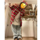 National trend American street red plaid shirt short-sleeved women's summer couple high street trendy brand design niche tops