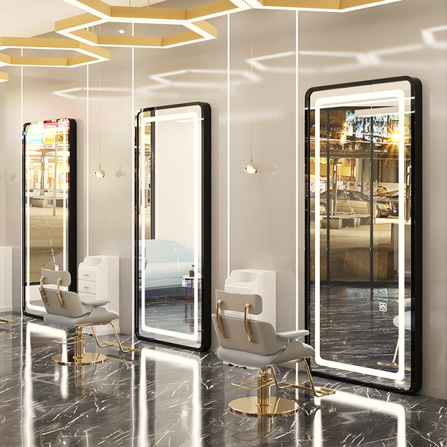 Barber shop mirror Internet celebrity beauty salon mirror trendy wall-mounted LED touch mirror hair salon special hair cutting mirror