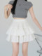 White ruffled cake skirt skirt for women summer large size high waist slim ballet style A-line puff chiffon short skirt