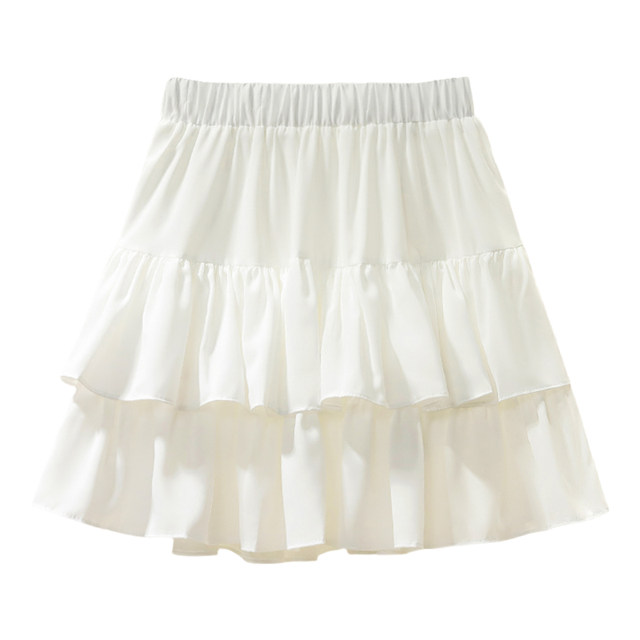 White ruffled cake skirt skirt for women summer large size high waist slim ballet style A-line puff chiffon short skirt