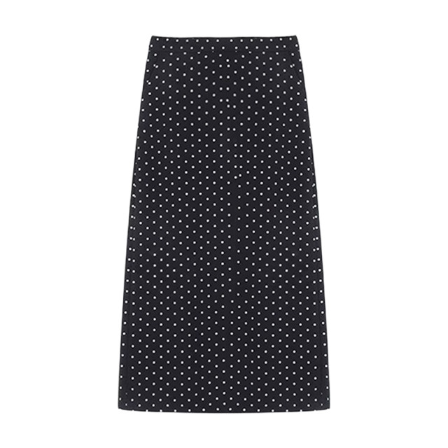 Retro black polka dot skirt for women in summer large size pear shape, slim high waist slit A-line suit long skirt
