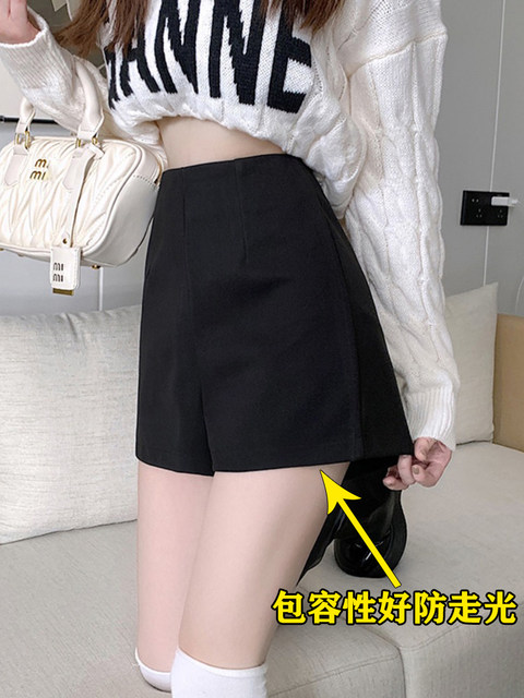 Women's black suit wide-leg shorts spring and summer large size pear shape small high waist slim bottom missing girls group hot pants