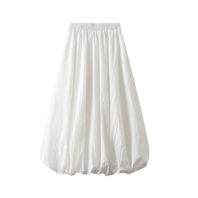 
White fluffy flower bud skirt long women's summer large size small person with high waist slim A-line bubble skirt lantern skirt