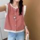 
European lace lace plaid cotton linen shirt for women 2025 summer new design sleeveless doll shirt vest trend