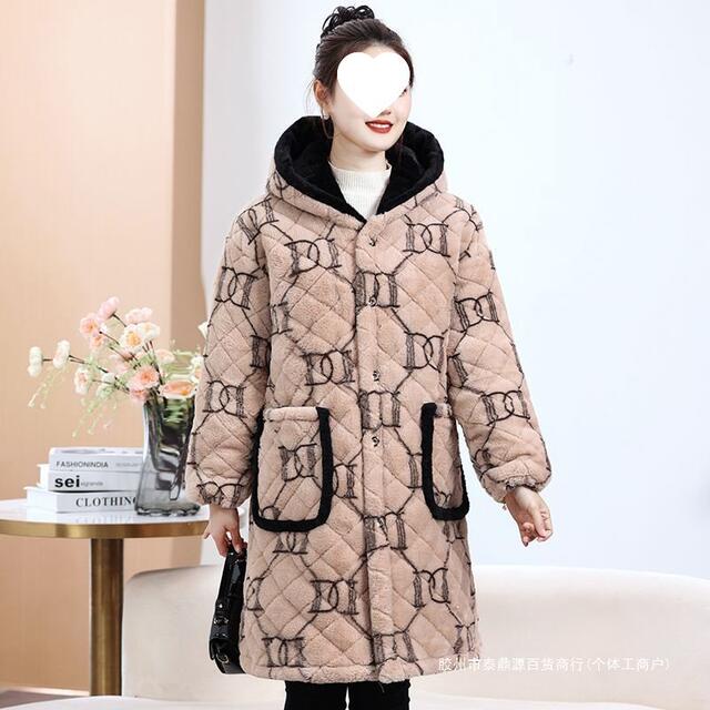 Middle -aged and elderly women's winter jacket Momsmate Mother Put a cotton jacket to keep warm and velvet thickened hooded printed cotton jacket anti -pollution
