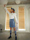 Xingshan bag retro blue high-waist leather skirt belt button decorative skirt slim commuter style new product