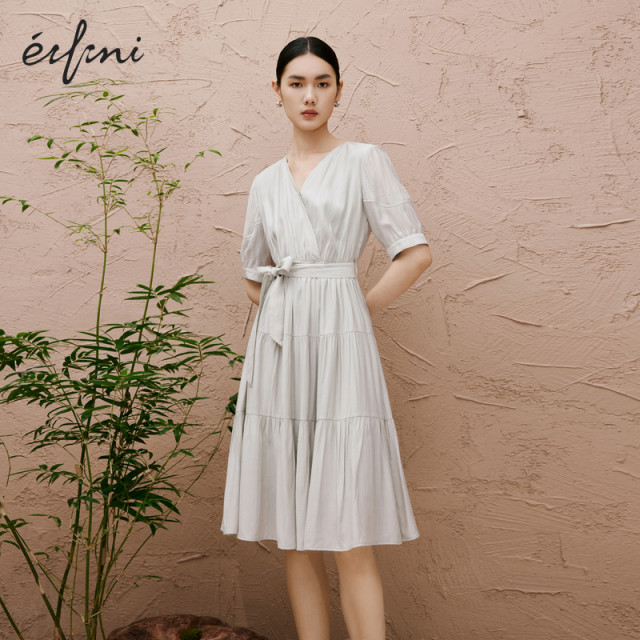 
Evely outlets store high waist slim lady lace-up pleated V-neck dress midi skirt spring and summer women's skirt
