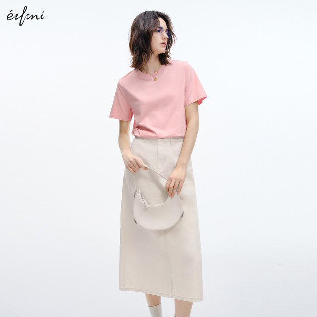 Evely outlets store light people high waist straight back slit white denim skirt spring and summer midi skirt women